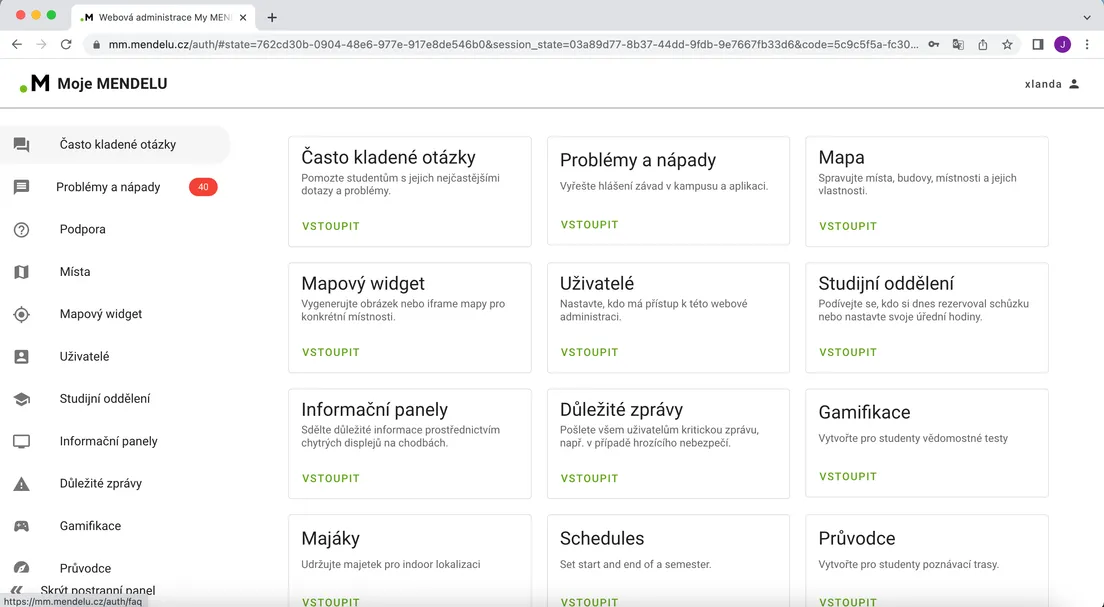 Web administration interface of the My MENDELU platform